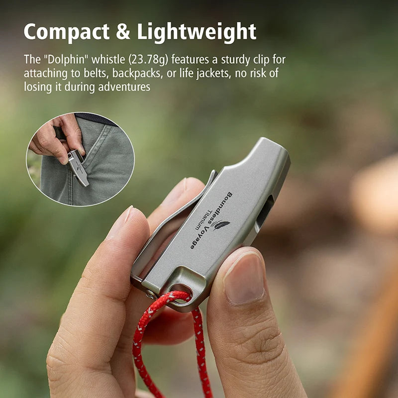 Boundless Voyage 120dB Titanium Survival Whistle Compact Emergency Safety Whistle Ultralight Whistles for Outdoor Hiking Camping Ti9028O