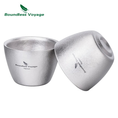 Boundless Voyage 40ml Titanium Tea Cups Mini Double-walled Sake Cup Wine Mug Outdoor Camping Tableware Durable Drinkware Ti3089D