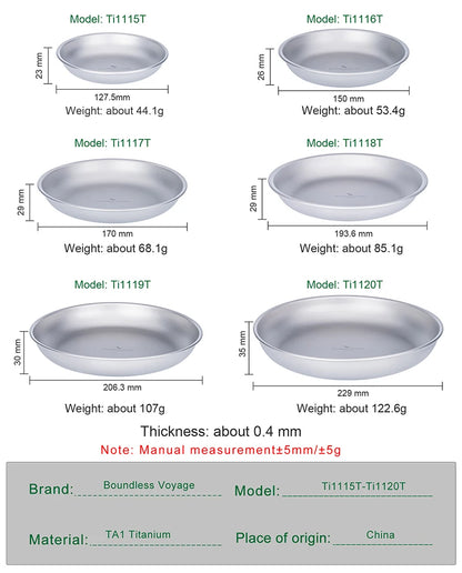 Boundless Voyage Titanium Plates Camping Shallow Side Dishes Outdoor Home Food Serving Dinnerware Portable Travel Tableware