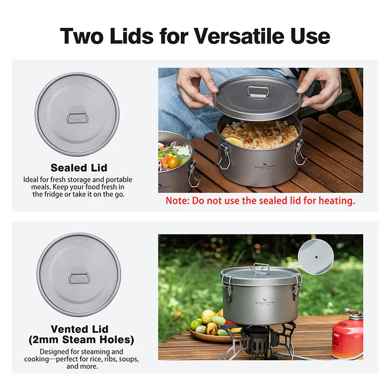 Boundless Voyage Titanium Lunch Box 900ml / 1.5L Leakproof Bento Box with Sealed & Vent Lid Portable Camping Food Container Ti2086C