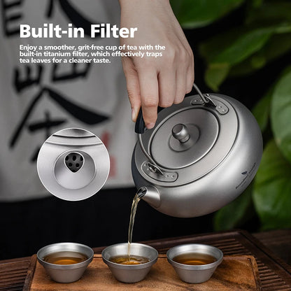 Boundless Voyage 600ml Titanium Camping Kettle Lightweight Compact Tea Pot with Built-in Filter for Outdoor Backpacking Hiking Ti3105D