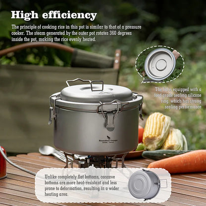 Boundless Voyage Titanium Camping Pot 3.2L Multifunctional Cooker Ultralight Rice Cooker for Outdoor, Hiking, Travelling Ti2090C