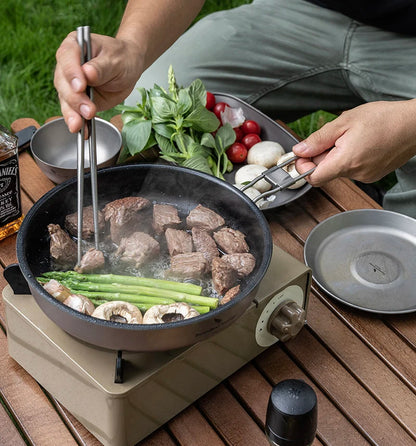 Boundless Voyage Titanium Non-stick Frying Pan 18.8cm / 22cm Outdoor Camping Skillet with Folding Handle Lightweight Cookware Ti2069C