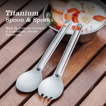 Titanium Spoon Spork Camping Tableware Lightweight Outdoor Travel Flatware Backpacking Hiking Portable Utensils for Kitchen Ti1036T