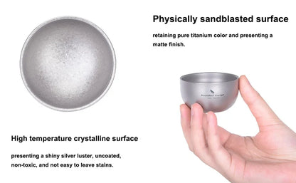 Boundless Voyage Titanium Mini Tea Cup – 40ml, Double-Wall, Sandblasted, 2 Finishes Ti3204D