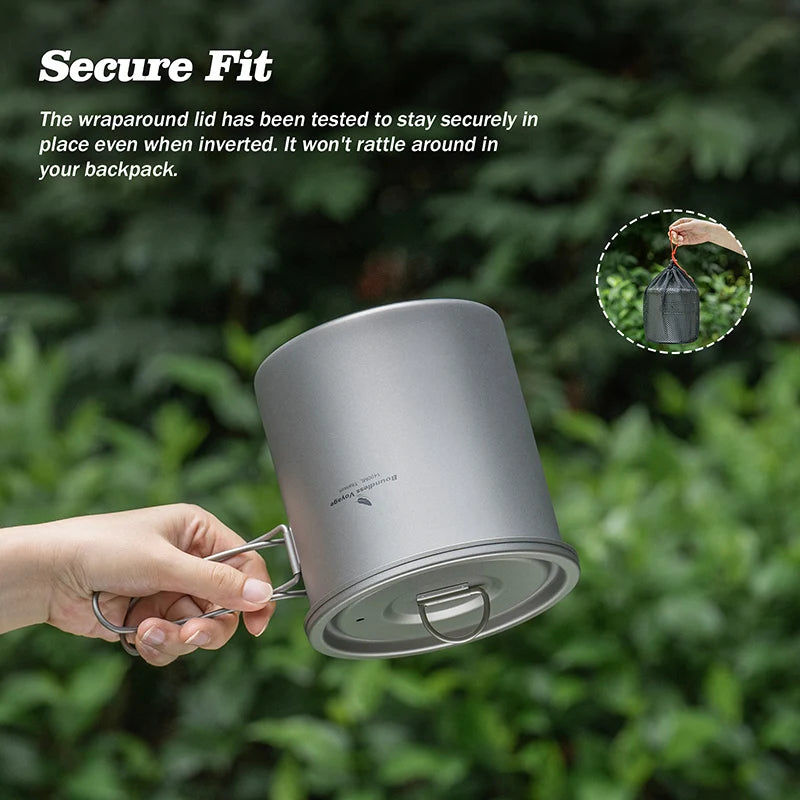Boundless Voyage Titanium Camping Pot 1400ml Ultralight Backpacking Cookware with Folding Handle & Lid for Outdoor Hiking Travel Ti2060C
