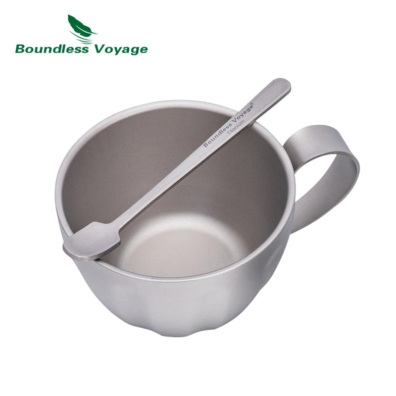 Boundless Voyage Titanium Espresso Cup 120ml Double Wall Coffee Cup, Compact & Lightweight & Heat Insulated, Fixed Handle Ti3088D