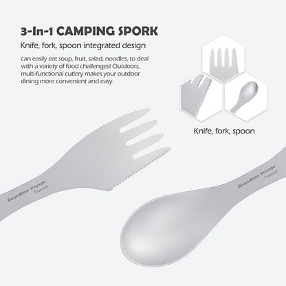 Boundless Voyage Titanium Spork Portable Camping Spoon Fork Knife Ultralight 3 in 1 Utensil Ti1064T