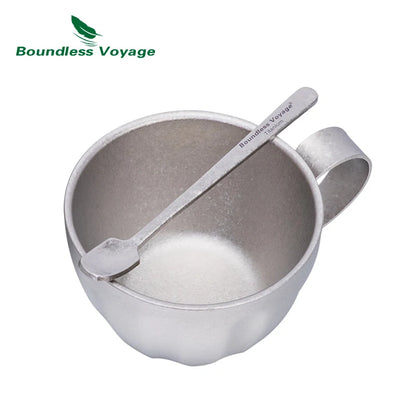 Boundless Voyage Titanium Espresso Cup 120ml Double Wall Coffee Cup, Compact & Lightweight & Heat Insulated, Fixed Handle Ti3088D