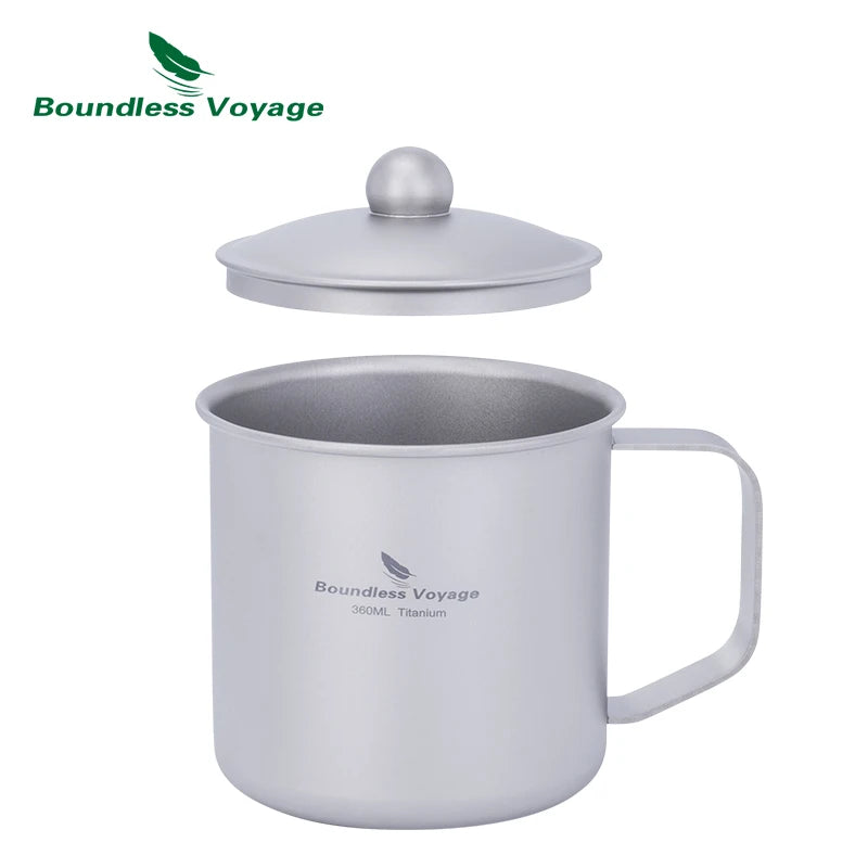 Boundless Voyage 360ml Titanium Camping Mug with Lid Lightweight Travel Coffee Tea Cup Portable Durable Single layer Dinking Mug Ti3023D