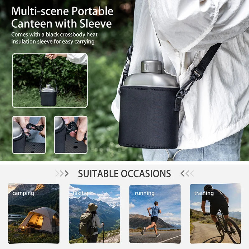 Boundless Voyage 1100ml Pure Titanium Canteen Leakproof Outdoor Water Bottle Ultralight Portable Camping Trekking Flask with Bag Ti3012D