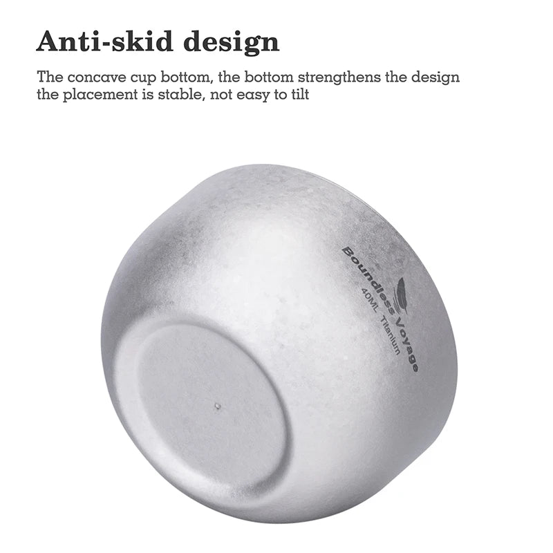 Boundless Voyage Titanium Mini Tea Cup – 40ml, Double-Wall, Sandblasted, 2 Finishes Ti3204D