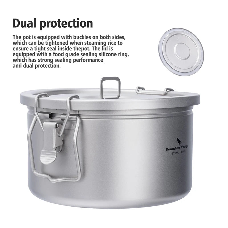 Boundless Voyage Camping Titanium Pot Ultralight Rice Soup Cooker Multifunctional Cooker Outdoor Portable Open Fire Cookware Ti2087C
