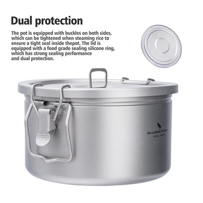 Boundless Voyage Camping Titanium Pot Ultralight Rice Soup Cooker Multifunctional Cooker Outdoor Portable Open Fire Cookware Ti2087C