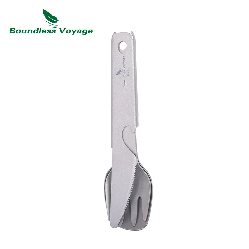 Boundless Voyage Titanium Cutlery Set Small Outdoor Camping Portable Knife Fork Spoon Bottle Opener Travel Lightweight Tableware Ti1077T