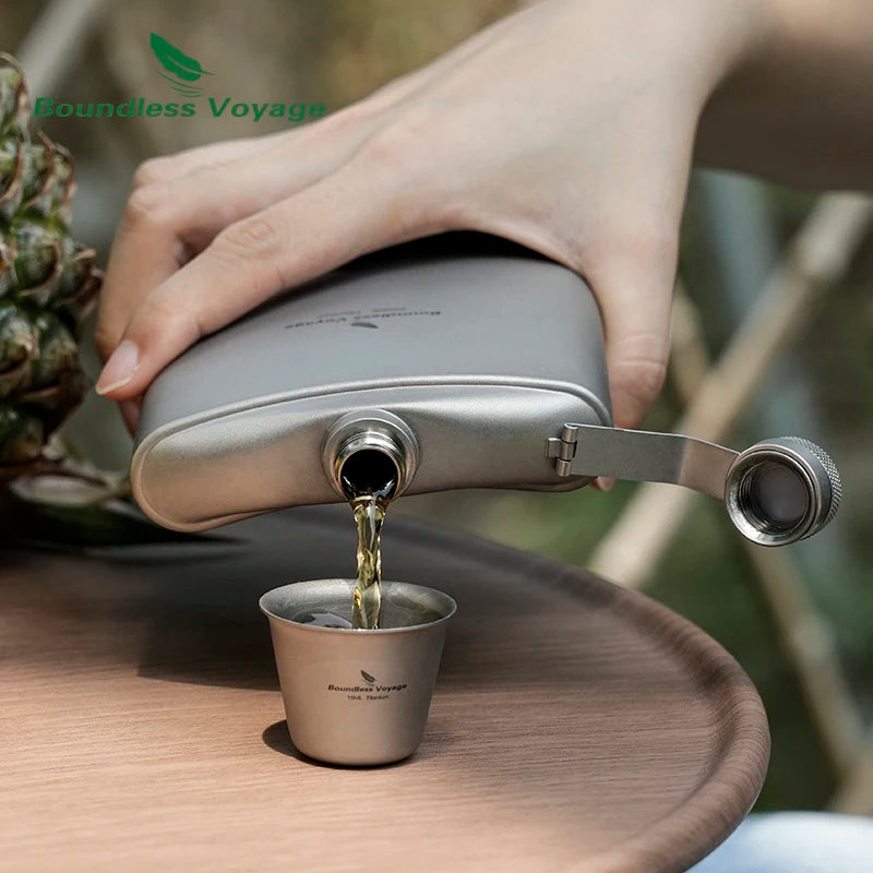 Boundless Voyage 250ml Titanium Hip Flask with Mini Cup & Funnel Camping Backpacking Pocket Whiskey Wine Pot for Men Women Ti3064D