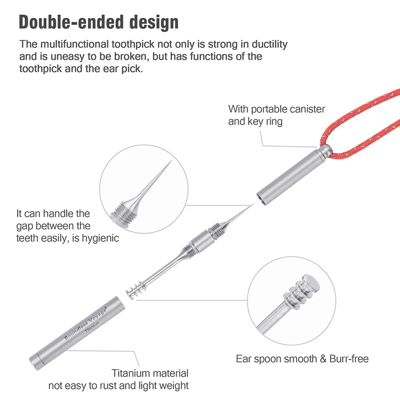 Boundless Voyage Titanium Toothpick & Ear Pick Set – 2-in-1 Keychain Portable Reusable Tool Ti9008O