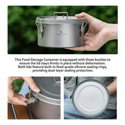 Boundless Voyage Titanium Lunch Box 900ml / 1.5L Leakproof Bento Box with Sealed & Vent Lid Portable Camping Food Container Ti2086C
