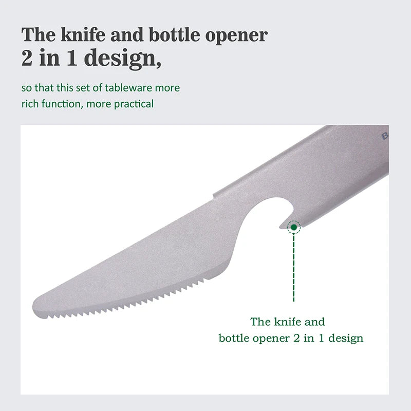 Boundless Voyage Titanium Cutlery Set Small Outdoor Camping Portable Knife Fork Spoon Bottle Opener Travel Lightweight Tableware Ti1077T