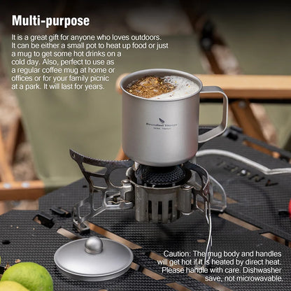 Boundless Voyage 360ml Titanium Camping Mug with Lid Lightweight Travel Coffee Tea Cup Portable Durable Single layer Dinking Mug Ti3023D
