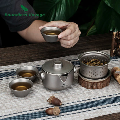 Titanium Gaiwan Teapot Cups Double-Layer Tea Maker with Lid & Filter