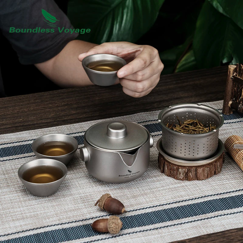 Boundless Voyage Titanium Gaiwan Teapot Cups Double-Layer Tea Maker with Lid & Filter Ultralight Kungfu Tea Set Stackable Mugs Ti3137D