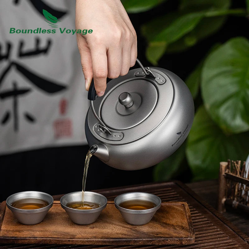 Boundless Voyage 600ml Titanium Camping Kettle Lightweight Compact Tea Pot with Built-in Filter for Outdoor Backpacking Hiking Ti3105D
