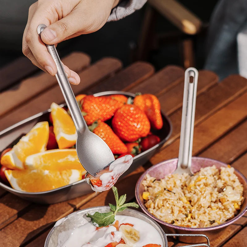 Titanium Spoon Spork Camping Tableware Lightweight Outdoor Travel Flatware Backpacking Hiking Portable Utensils for Kitchen Ti1036T