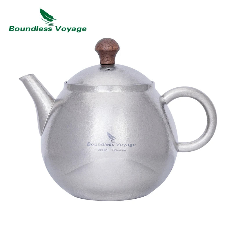Boundless Voyage Titanium Teapot – 380ml, Built-in Filter, Wooden Knob, Crystallized Finish Ti3107D