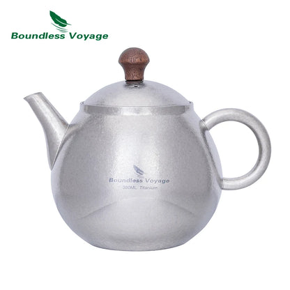 Boundless Voyage Titanium Teapot – 380ml, Built-in Filter, Wooden Knob, Crystallized Finish Ti3107D