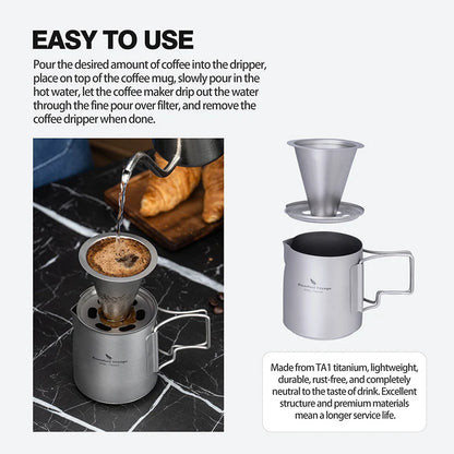 Boundless Voyage Titanium Portable Pour-over Coffee Set 300ml Coffee Mug with Detachable Dripper Outdoor Camping Coffee Maker Ti6007P