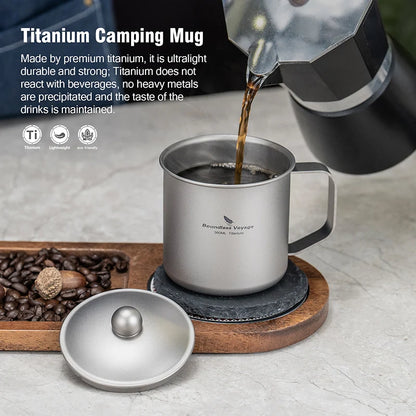 Boundless Voyage 360ml Titanium Camping Mug with Lid Lightweight Travel Coffee Tea Cup Portable Durable Single layer Dinking Mug Ti3023D