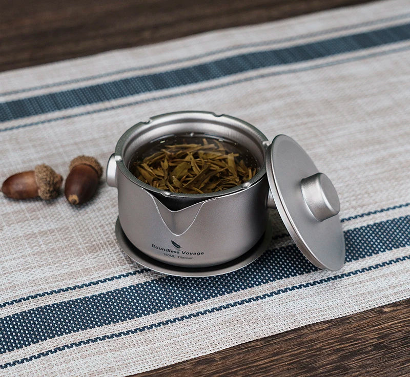 Boundless Voyage Titanium Gaiwan Teapot Cups Double-Layer Tea Maker with Lid & Filter Ultralight Kungfu Tea Set Stackable Mugs Ti3137D