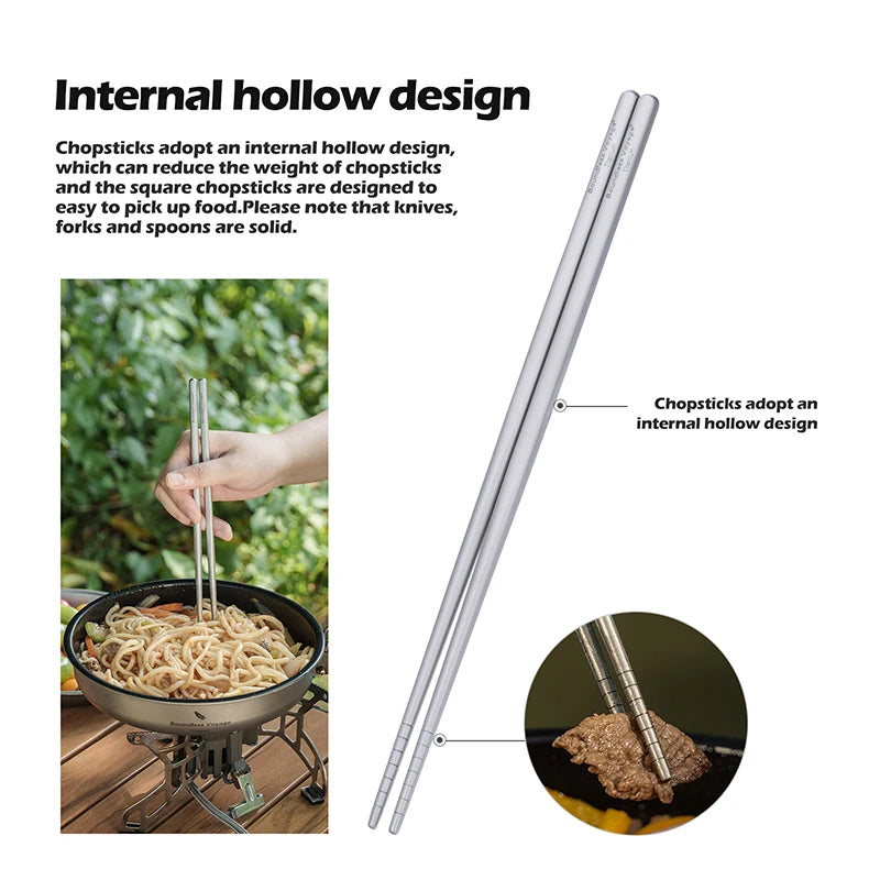 Boundless Voyage Camping Titanium Cutlery Set Long Handle Spoon Fork Knife Chopsticks Uncoated Outdoor Travel Metal Tableware Ti1055T