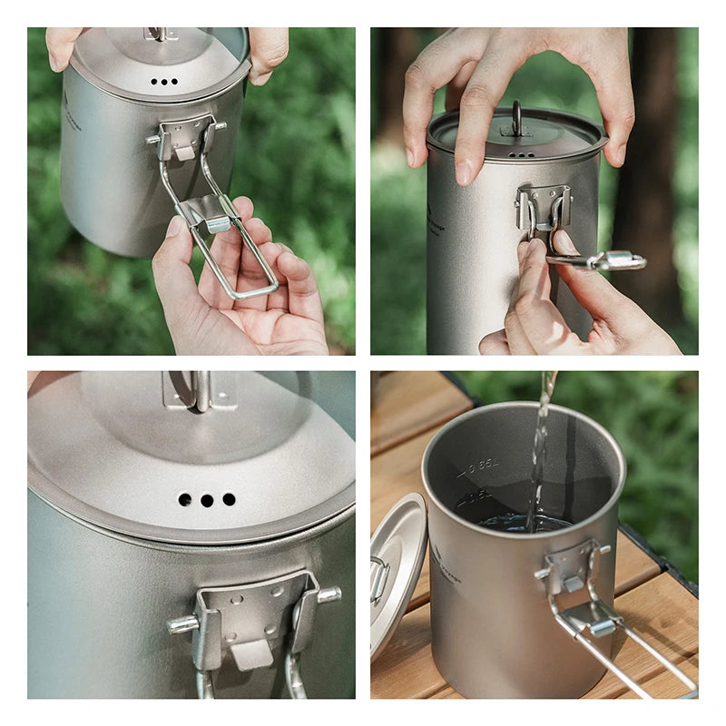 Boundless Voyage 900ml Titanium Pot Cup Camping Cookware Lightweight Bowl with Folding Handle & Lid Outdoor Portable Cooking Ti2040C kit