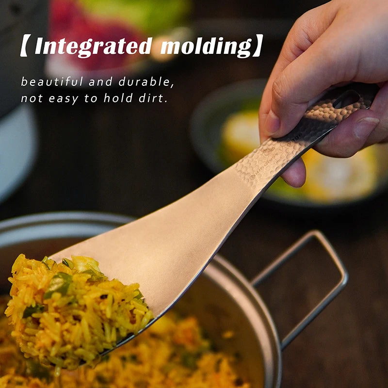 Boundless Voyage Titanium Rice Spatula, Hammered Handle 3mm Thick Kitchen Spoon Non-Toxic Metal Rice Paddle Cooking Utensil Ti1079T