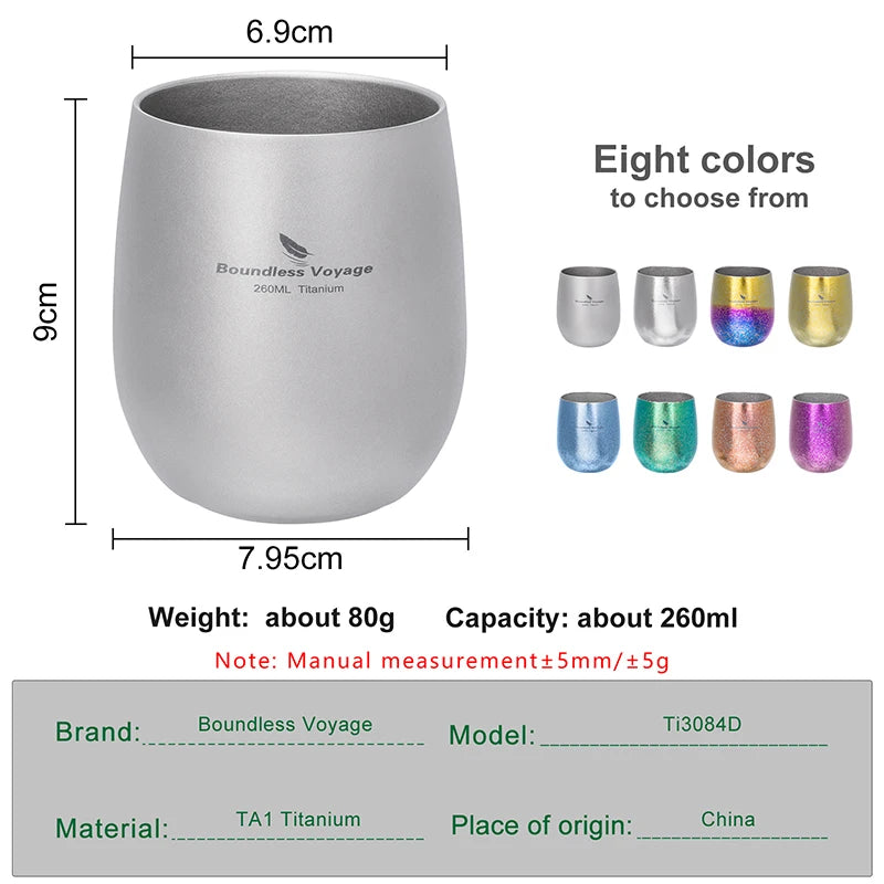 Boundless Voyage Pure Titanium Double-Walled Cup Egg Shape Lightweight Portable Coffee Water Mug Outdoor Camping Drinking Cup Ti3084D