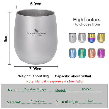 Boundless Voyage Pure Titanium Double-Walled Cup Egg Shape Lightweight Portable Coffee Water Mug Outdoor Camping Drinking Cup Ti3084D
