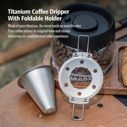 Boundless Voyage Pour Over Coffee Dripper Titanium Coffee Filter with Foldable Holder Cone Filter Paperless for Outdoor Indoor Ti6004P
