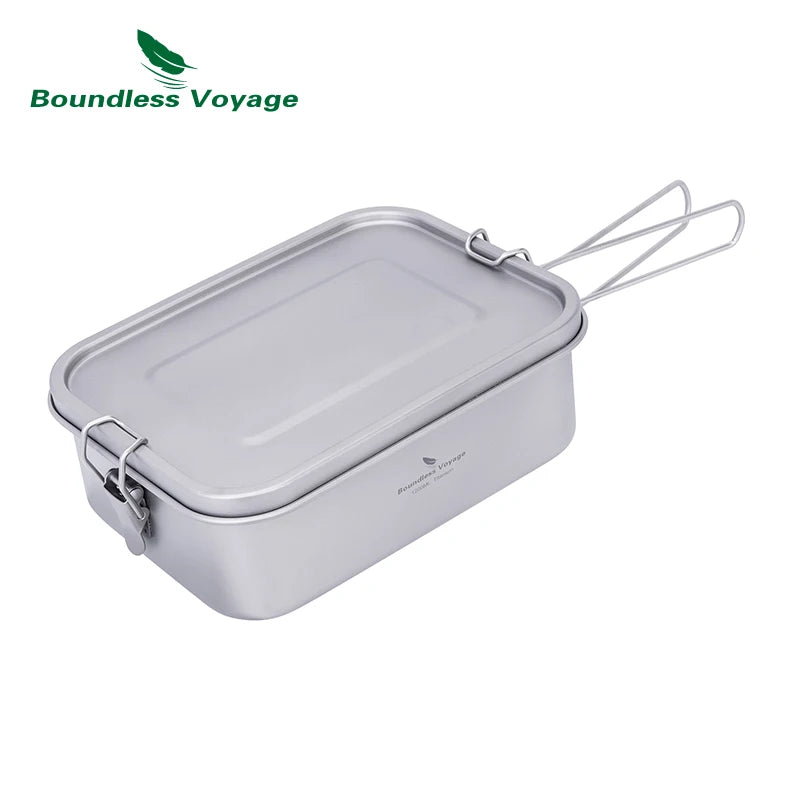 Boundless Voyage Titanium Bento with Lid & Handle Outdoor Camping Dinner Box Portable Cookware Leak Proof Lunch Box Container Ti2083C