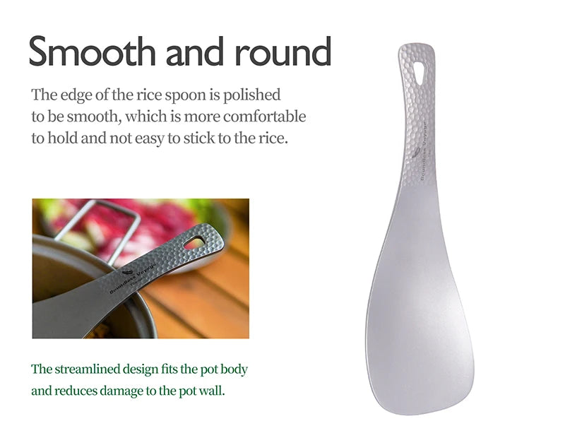 Boundless Voyage Titanium Rice Spatula, Hammered Handle 3mm Thick Kitchen Spoon Non-Toxic Metal Rice Paddle Cooking Utensil Ti1079T