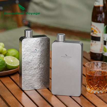 Boundless Voyage 400ml Titanium Flask Leakproof Metal Liquor Wine Bottle Ultralight for Camping & Travel Gift for Men Ti3267D