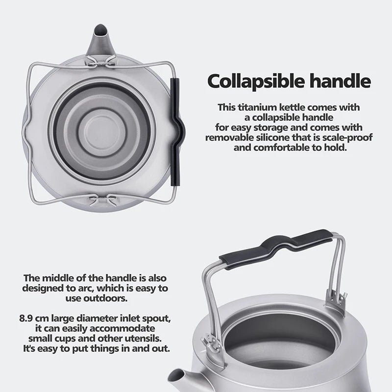 Boundless Voyage Titanium Tea Kettle – 800ml, Double Filtration, Collapsible Handle, Energy-Locking Bottom Ti3093D