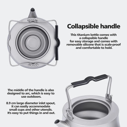 Boundless Voyage Titanium Tea Kettle – 800ml, Double Filtration, Collapsible Handle, Energy-Locking Bottom Ti3093D