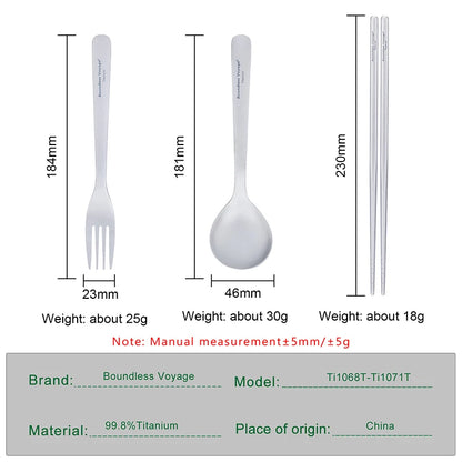 Boundless Voyage Camping Titanium Cutlery Set Outdoor Utensils Long Handle Soup Spoon Fork Chopsticks Ultralight Metal Tableware Ti1070T