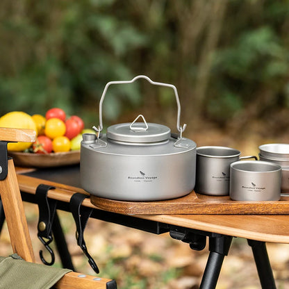 Boundless Voyage Titanium Camping Kettle – 700ml, Foldable Handle, Mesh Filter, Fast Boiling Ti3104D