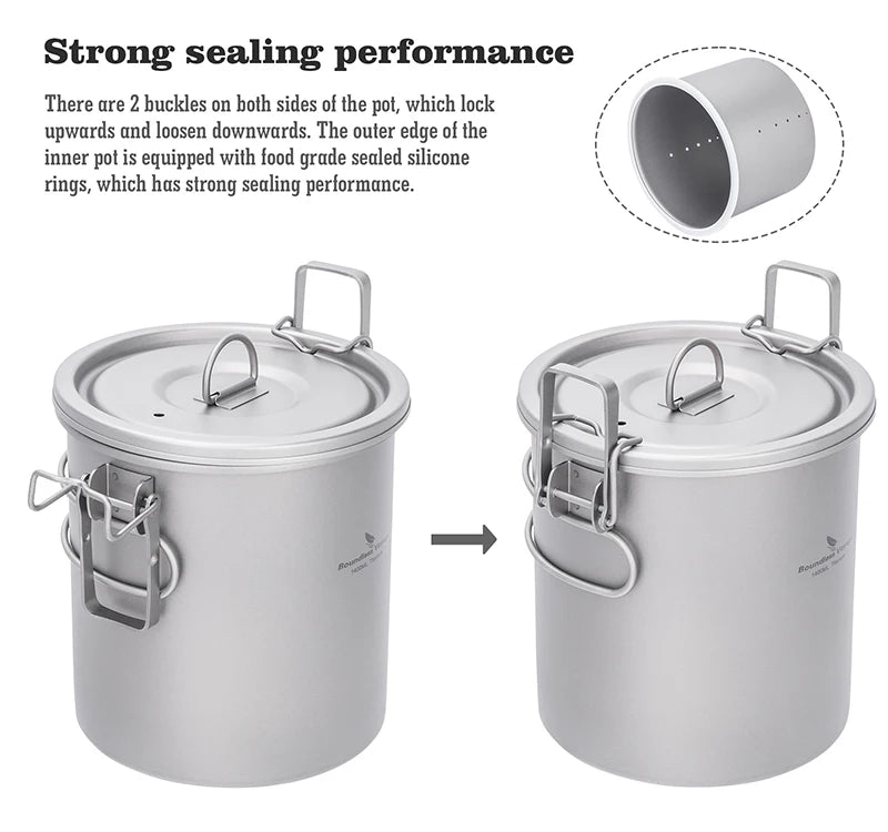 Boundless Voyage Titanium Cook Set – 1.4L Outer Pot + 0.9L Inner Pot, Steamer, Foldable Handles Ti2093C