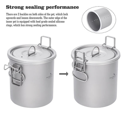 Boundless Voyage Titanium Cook Set – 1.4L Outer Pot + 0.9L Inner Pot, Steamer, Foldable Handles Ti2093C