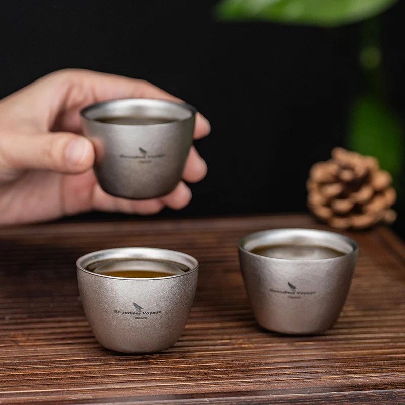 Boundless Voyage 40ml Titanium Tea Cups Mini Double-walled Sake Cup Wine Mug Outdoor Camping Tableware Durable Drinkware Ti3089D