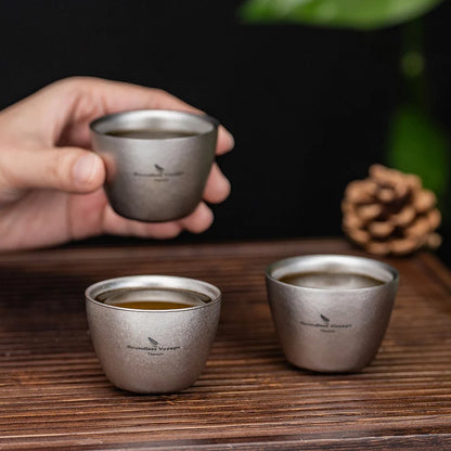 Boundless Voyage 40ml Titanium Tea Cups Mini Double-walled Sake Cup Wine Mug Outdoor Camping Tableware Durable Drinkware Ti3089D